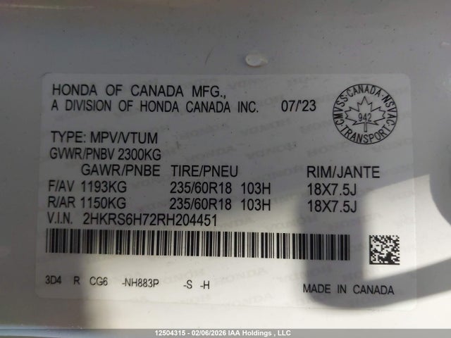 2HKRS6H72RH204451 Honda CR-V