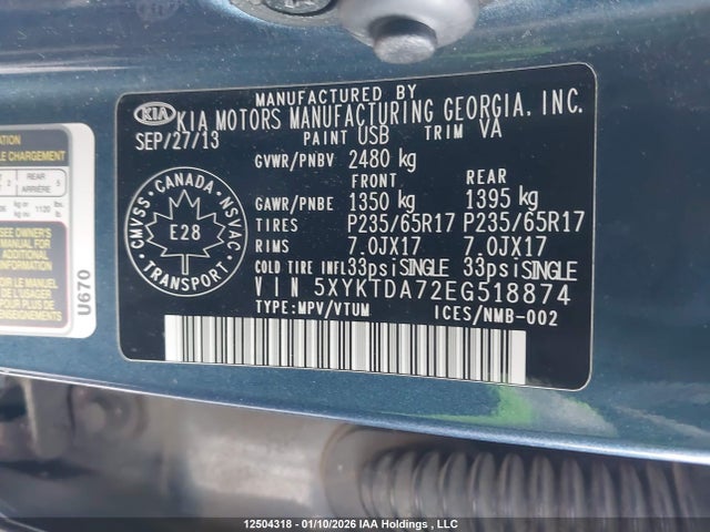 5XYKTDA72EG518874 KIA Sorento