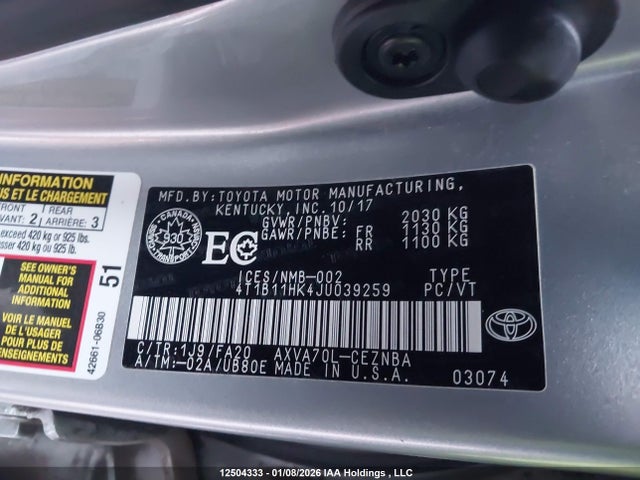 4T1B11HK4JU039259 Toyota Camry