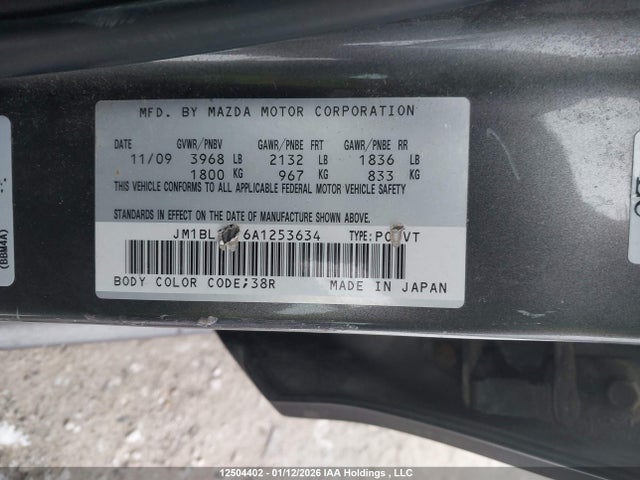 12504402 :رقم المزاد ، JM1BL1SF6A1253634 vin ، 2010 Mazda 3 I مزاد بيع