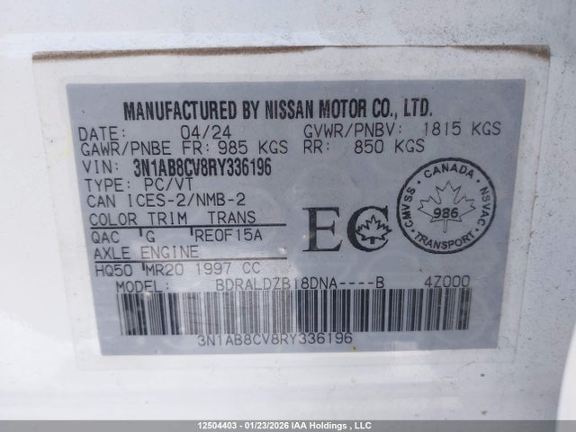 Aukcja sprzedaży 2024 Nissan Sentra, vin: 3N1AB8CV8RY336196, numer aukcji: 12504403
