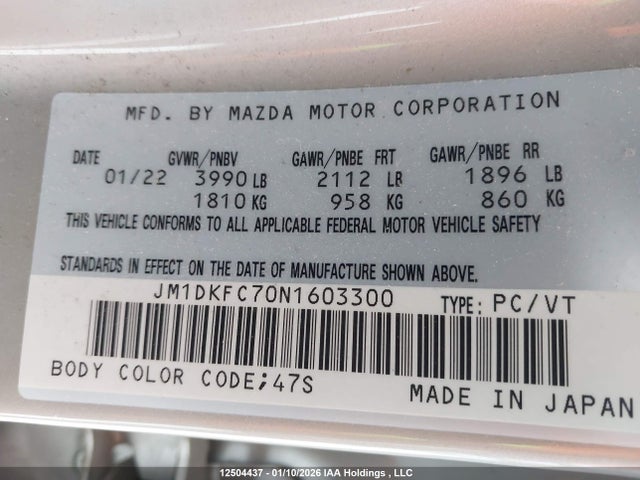 Aukcja sprzedaży 2022 Mazda Cx-3 Touring, vin: JM1DKFC70N1603300, numer aukcji: 12504437