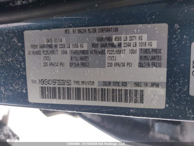 Aukcja sprzedaży 2015 Mazda Cx-5 Gs, vin: JM3KE4CY5F0509150, numer aukcji: 12504468