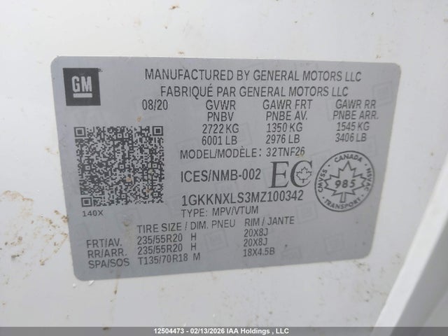 1GKKNXLS3MZ100342 GMC Acadia Denali