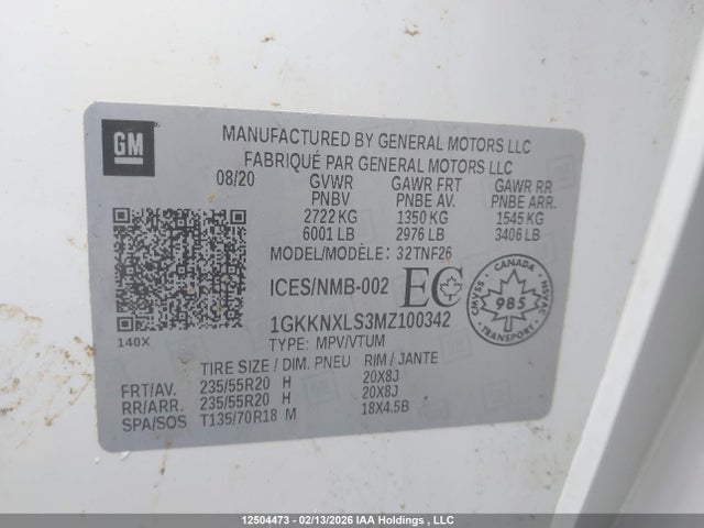 1GKKNXLS3MZ100342 GMC Acadia Denali