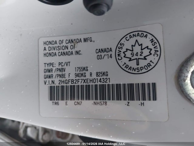 Honda CIVIC SEDAN 2014 2HGFB2F7XEH014321 Image 9
