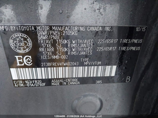 2T3BFREV4FW402043 Toyota RAV4 LE