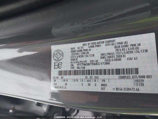 Aukcja sprzedaży 2025 Ford F-250 Lariat, vin: 1FT7W2BT5SEC17386, numer aukcji: 12504554