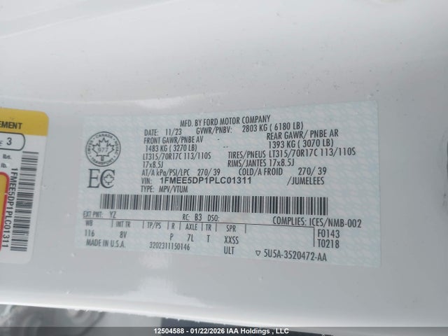 1FMEE5DP1PLC01311 Ford Bronco Big Bend/black Diamond/outer Banks/badlands/wildtrak/everglades