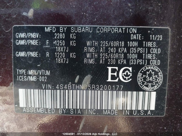 2024 Subaru Outback Limited Xt მანქანა იყიდება აუქციონზე, vin: 4S4BTHND5R3200177, აუქციონის ნომერი: 12504591
