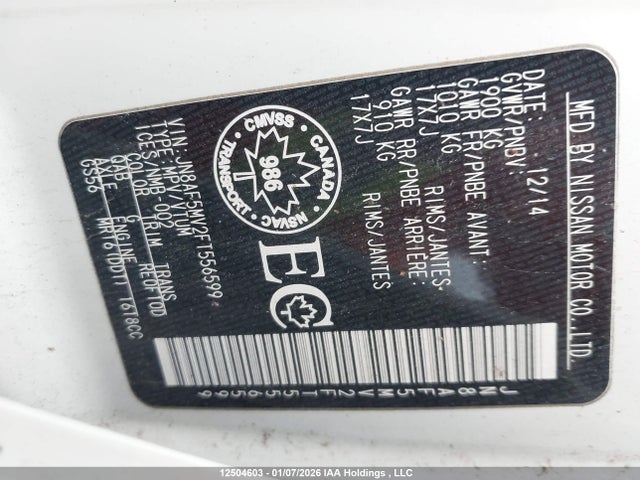 12504603 :رقم المزاد ، JN8AF5MV2FT556599 vin ، 2015 Nissan Juke S/sv/sl/nismo مزاد بيع