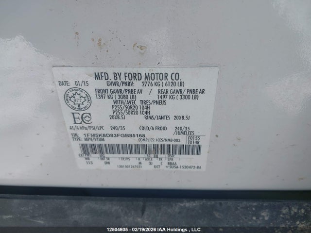 Ford EXPLORER XLT 2015 1FM5K8D83FGB85168 Image 9