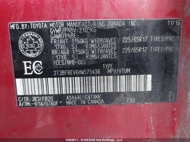 2T3BFREV6HW575436 Toyota RAV4 LE