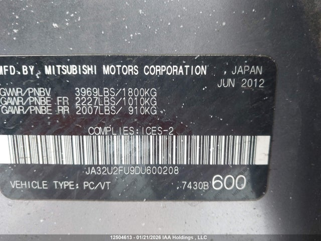 Продаж на аукціоні авто 2013 Mitsubishi Lancer Se, vin: JA32U2FU9DU600208, номер лоту: 12504613