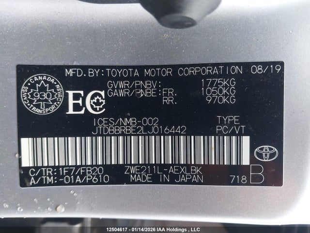 Toyota Corolla Hybrid 2020 JTDBBRBE2LJ016442 Image 18