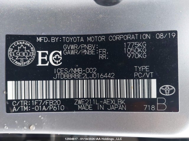 Toyota Corolla Hybrid 2020 JTDBBRBE2LJ016442 Image 9