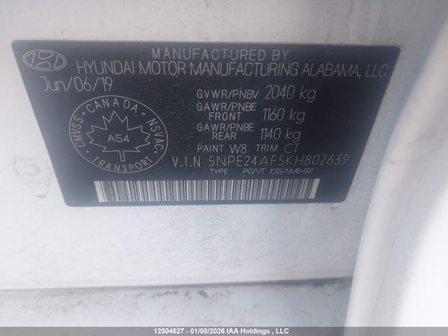 5NPE24AF5KH802639 Hyundai Sonata Essential