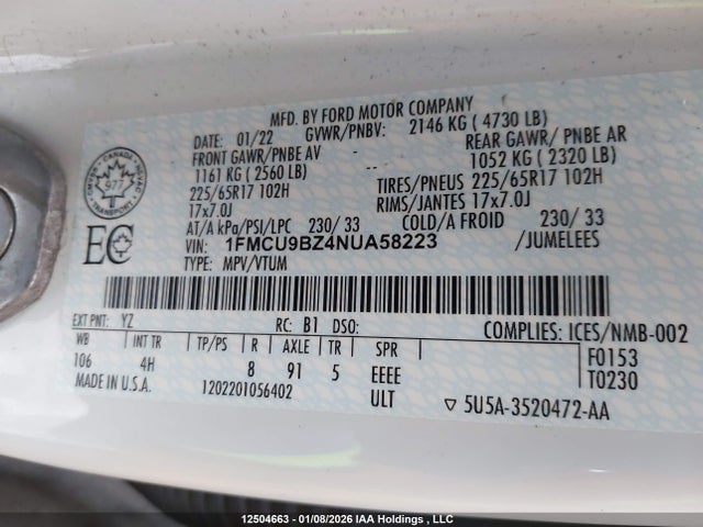 1FMCU9BZ4NUA58223 Ford ESCAPE SE