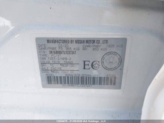 3N1AB8BV7LY237247 Nissan Sentra S/s Plus