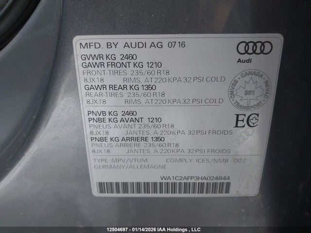WA1C2AFP3HA024844 Audi Q5 2.0t Komfort