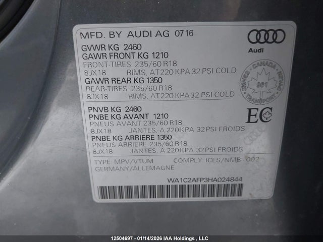 WA1C2AFP3HA024844 Audi Q5 2.0t Komfort