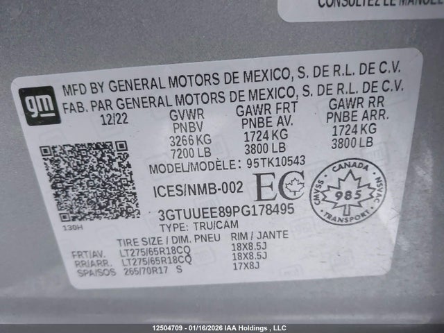 3GTUUEE89PG178495 GMC SIERRA 1500