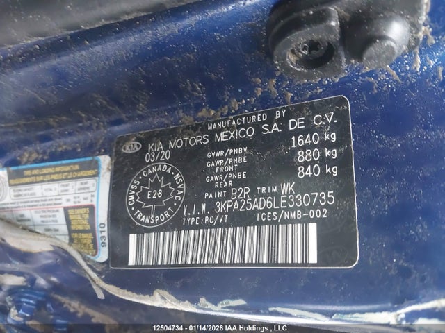 3KPA25AD6LE330735 KIA RIO LX/S