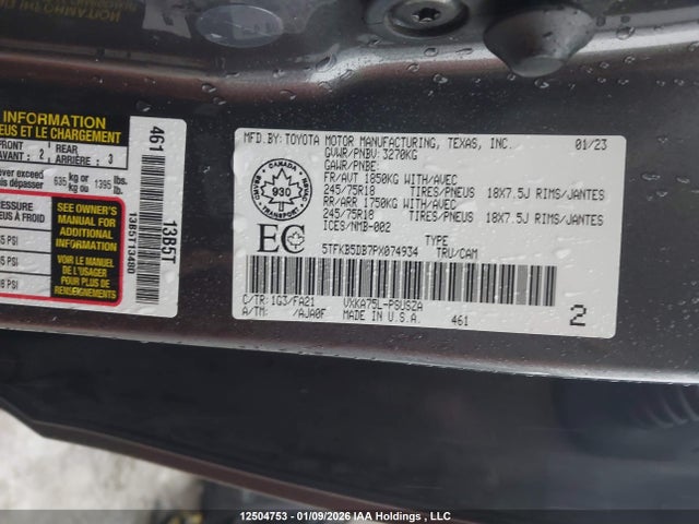 5TFKB5DB7PX074934 Toyota Tundra Crewmax Sr/crewmax Sr5
