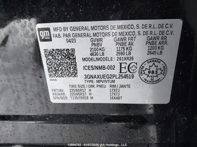 3GNAXUEG2PL254519 Chevrolet EQUINOX LT