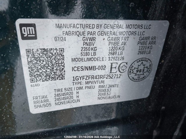 1GYFZFR43RF252712 Cadillac XT4