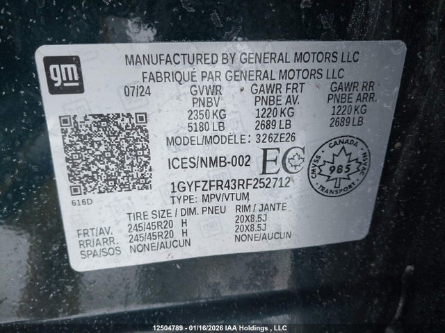 1GYFZFR43RF252712 Cadillac XT4