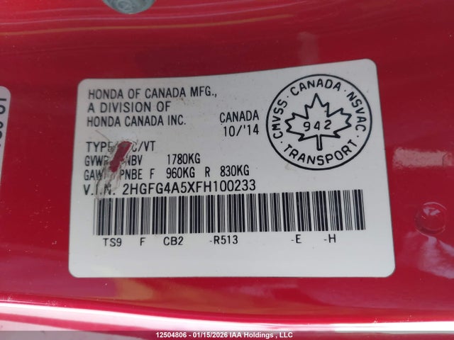 2HGFG4A5XFH100233 Honda Civic Si Si
