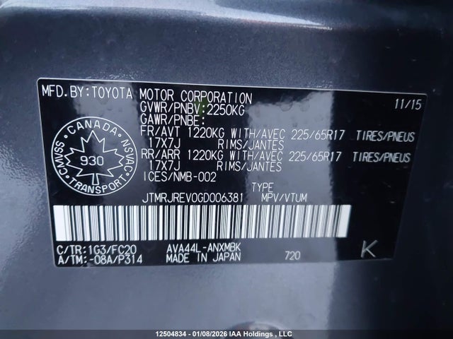 JTMRJREV0GD006381 Toyota RAV4 HYBRID