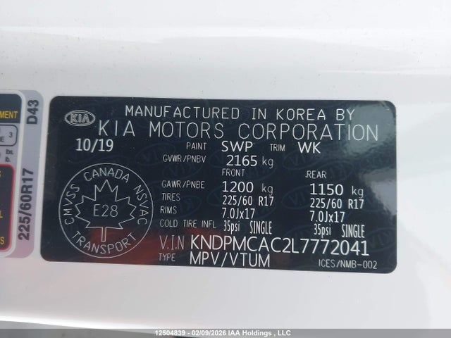 KNDPMCAC2L7772041 KIA Sportage Lx