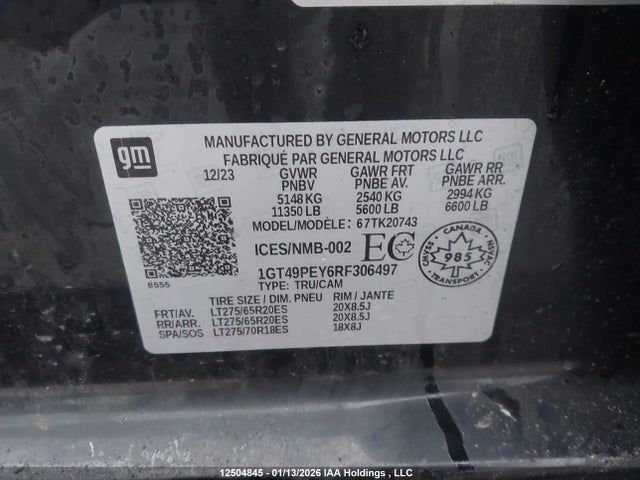 2024 Gmc Sierra K2500 At4 მანქანა იყიდება აუქციონზე, vin: 1GT49PEY6RF306497, აუქციონის ნომერი: 12504845