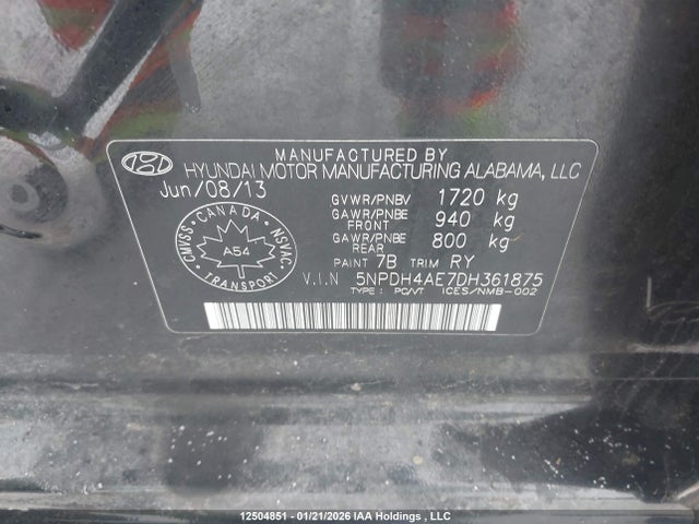 Aukcja sprzedaży 2013 Hyundai Elantra Gls/limited, vin: 5NPDH4AE7DH361875, numer aukcji: 12504851