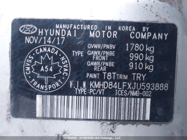 KMHD84LFXJU593888 Hyundai ELANTRA GL