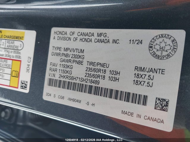 2HKRS6H71SH218489 Honda Cr-v Ex-l Hybrid