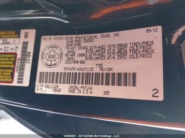 Продаж на аукціоні авто 2013 Toyota Tundra Crewmax Ltd/platinum, vin: 5TFHY5F14DX271133, номер лоту: 12504921