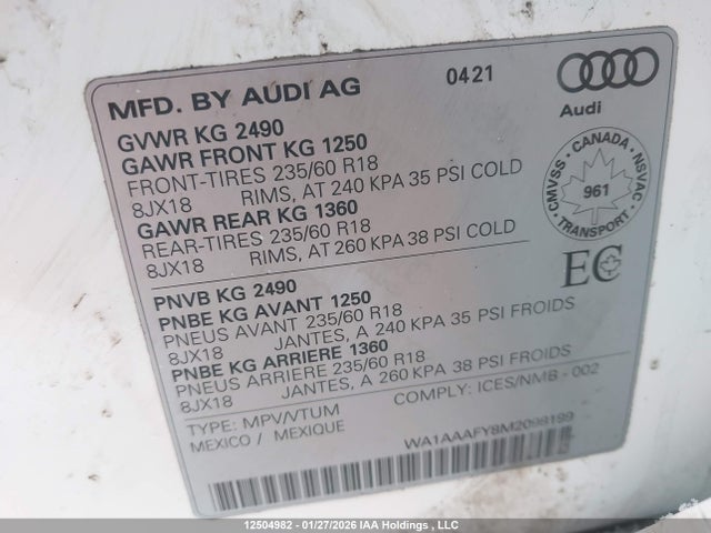 WA1AAAFY8M2098199 Audi Q5 PREMIUM