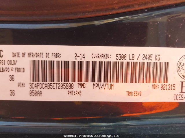 2014 Dodge Journey Se მანქანა იყიდება აუქციონზე, vin: 3C4PDCAB5ET205988, აუქციონის ნომერი: 12504994