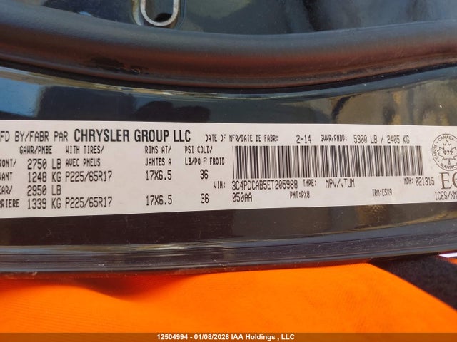 2014 Dodge Journey Se მანქანა იყიდება აუქციონზე, vin: 3C4PDCAB5ET205988, აუქციონის ნომერი: 12504994