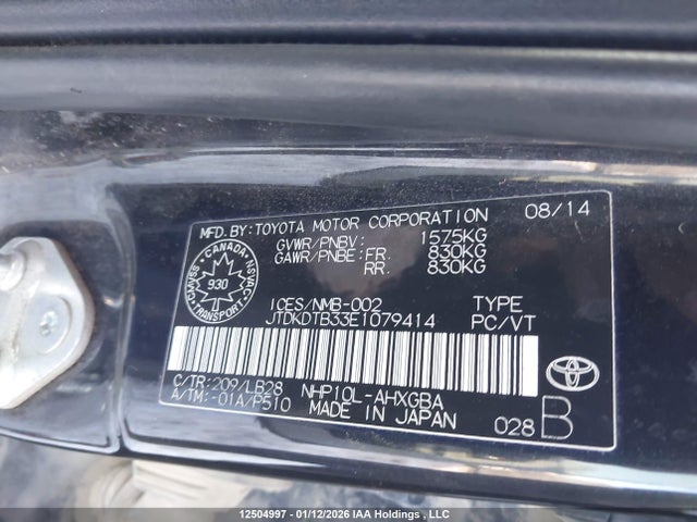 JTDKDTB33E1079414 Toyota Prius C Technology