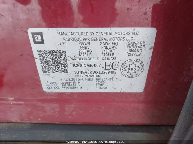 1GNEVJKWXLJ269403 Chevrolet Traverse Rs