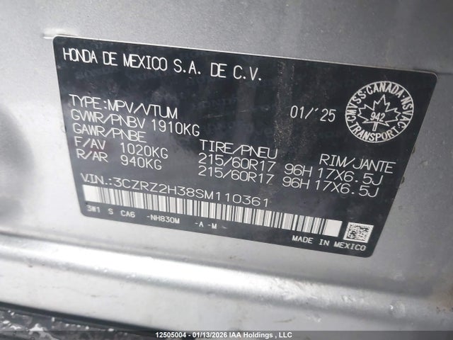 3CZRZ2H38SM110361 Honda HR-V LX