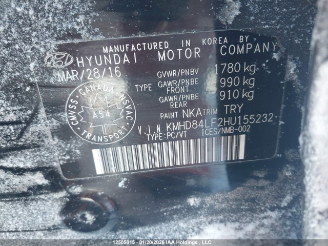KMHD84LF2HU155232 Hyundai ELANTRA GL