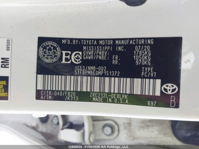 12505024 :رقم المزاد ، 5YFBPMBE0MP151372 vin ، 2021 Toyota Corolla Le مزاد بيع