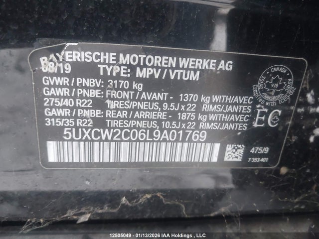 12505049 :رقم المزاد ، 5UXCW2C06L9A01769 vin ، 2020 Bmw X7 Xdrive40i مزاد بيع