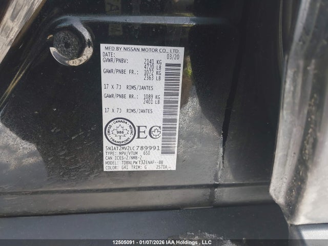 5N1AT2MV2LC789991 Nissan Rogue S/sl/sv
