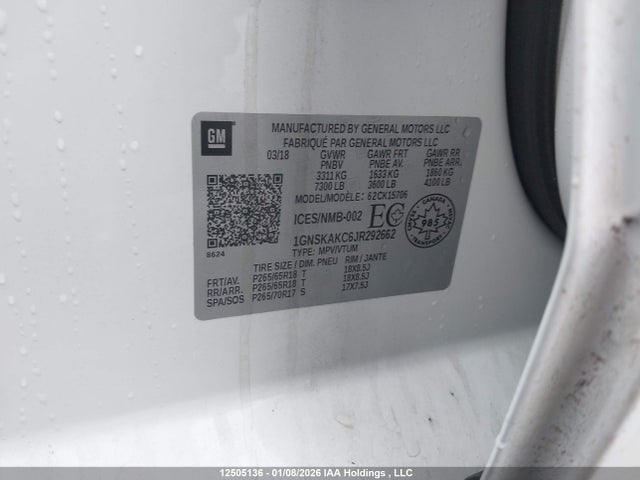 1GNSKAKC6JR292662 Chevrolet Tahoe K1500 Ls